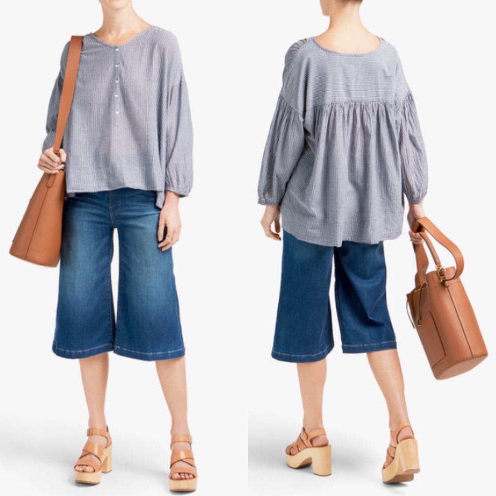 Nili Lotan XS Provence Blouse Top Check Blue White